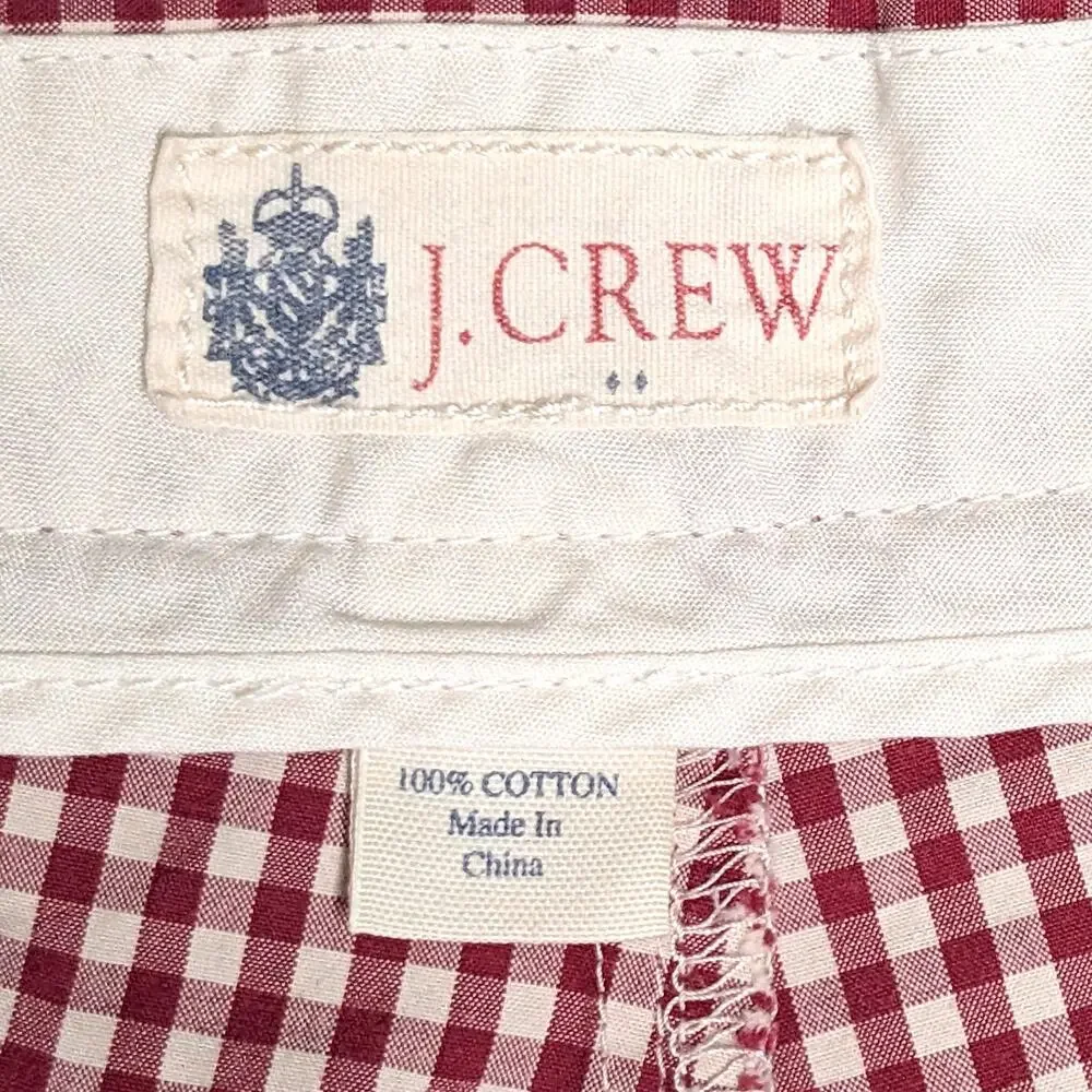 J.Crew Men's Gingham Shorts Cotton Red White Check Flat Front Preppy Size 36